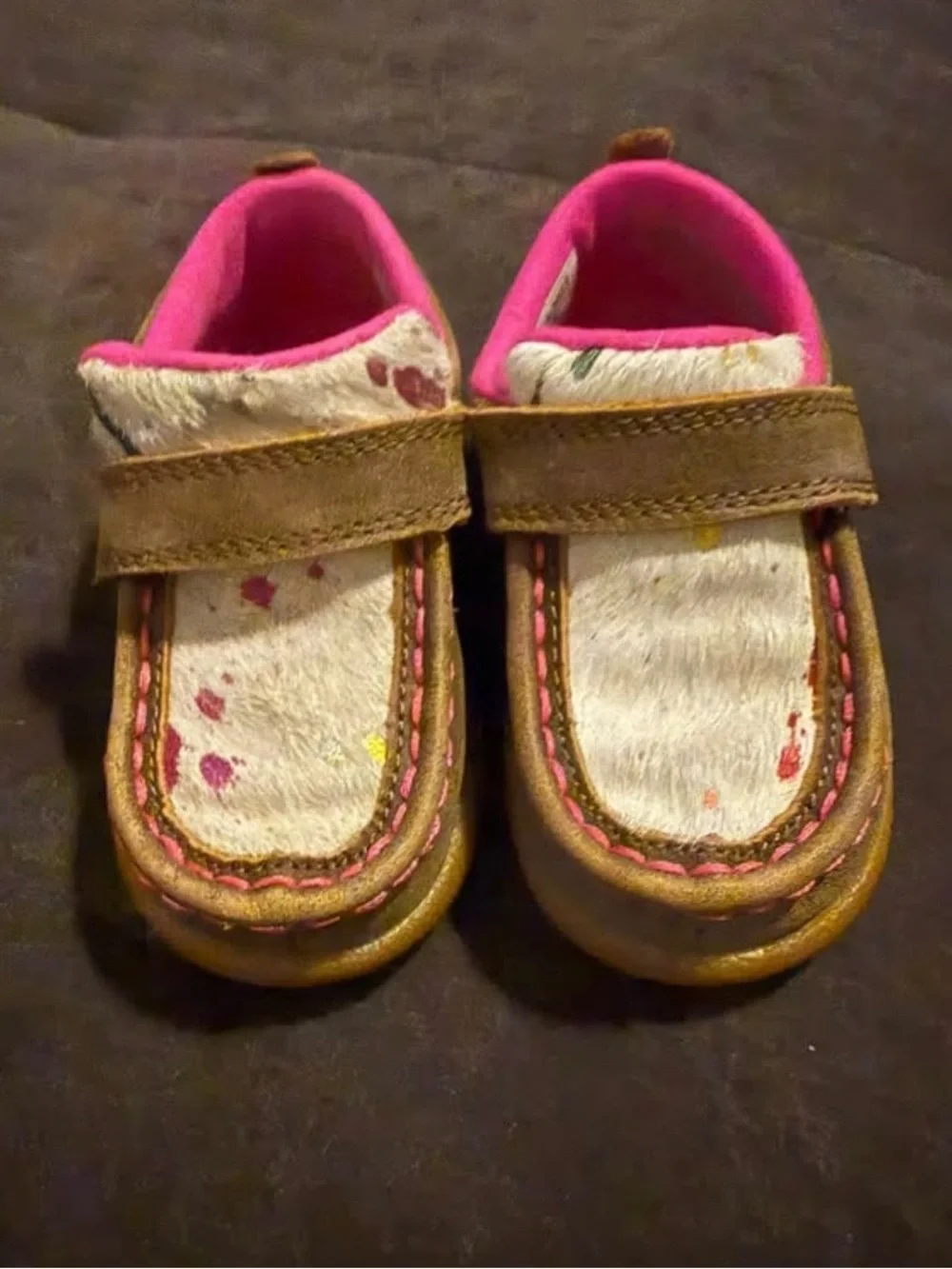 Twisted X Kids Brown and Pink Moccasin Velcro Shoes